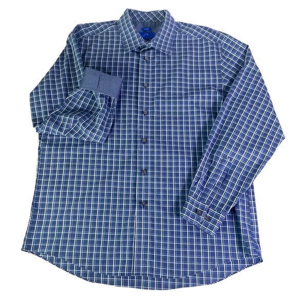 Egara Shirt Mens Button Up Non Iron Blue Plaid Cotton Preppy‎ Work Size XL - Picture 1 of 10